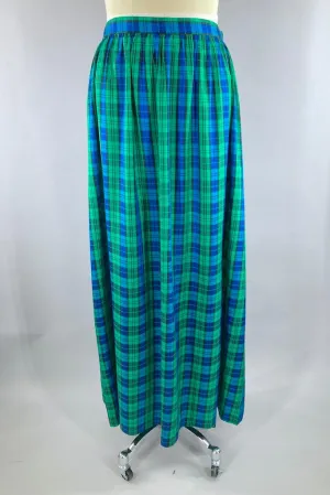 Vintage Blue and Green Plaid Maxi Skirt