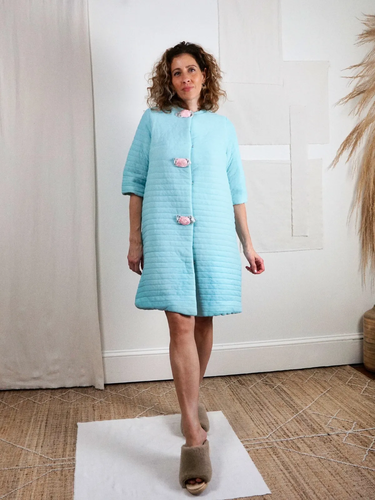 Vintage Powder Blue Quilted House Coat