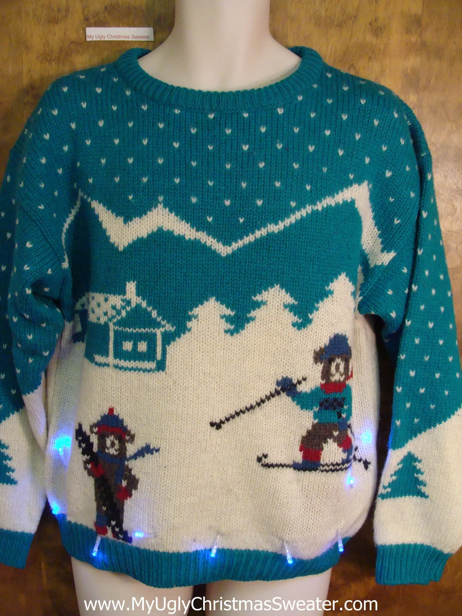 Vintage Rare 2sided Skiing Bears Light Up Ugly Xmas Sweater