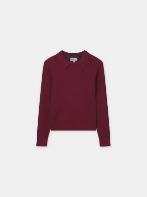 Waffle Collared Sweater-Heathered Cranberry