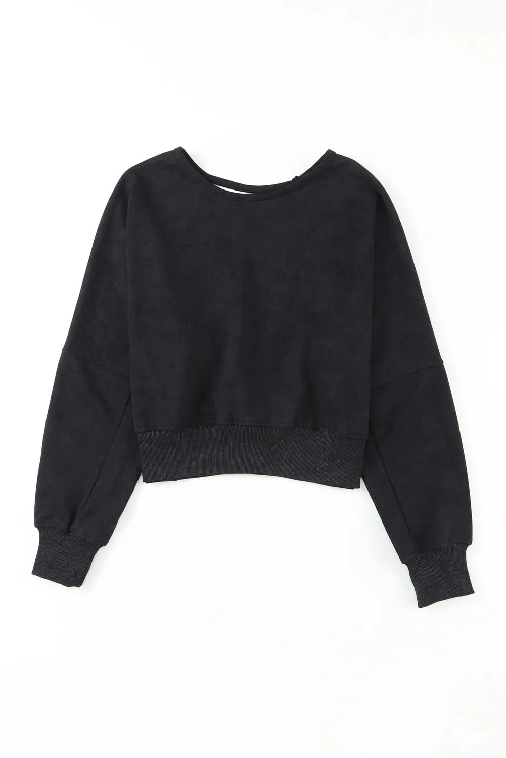 Wenkouban-Christmas Thanksgiving outfits_Acid Back Wash Open V-shape in Sweatshirt Black