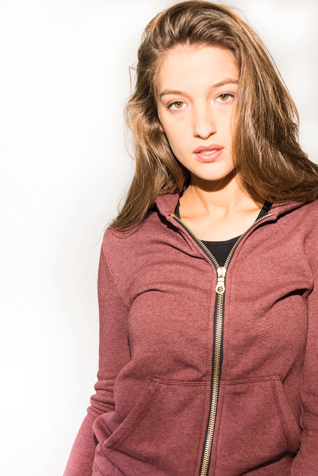 WOMEN'S FRENCH TERRY ZIP FRONT HOODIE - MAROON