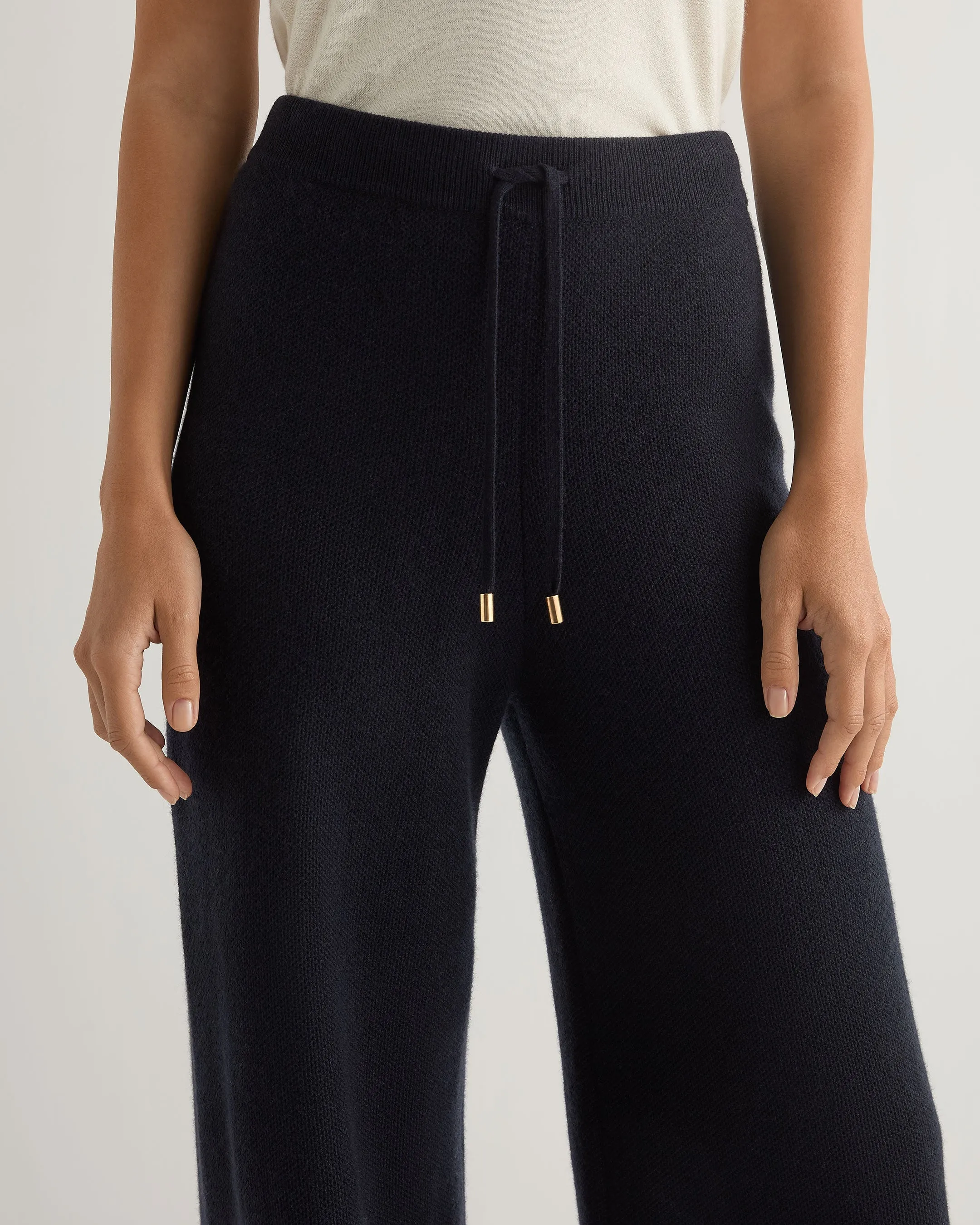 Women's Honeycomb Knit Cashmere Pant Navy Blue